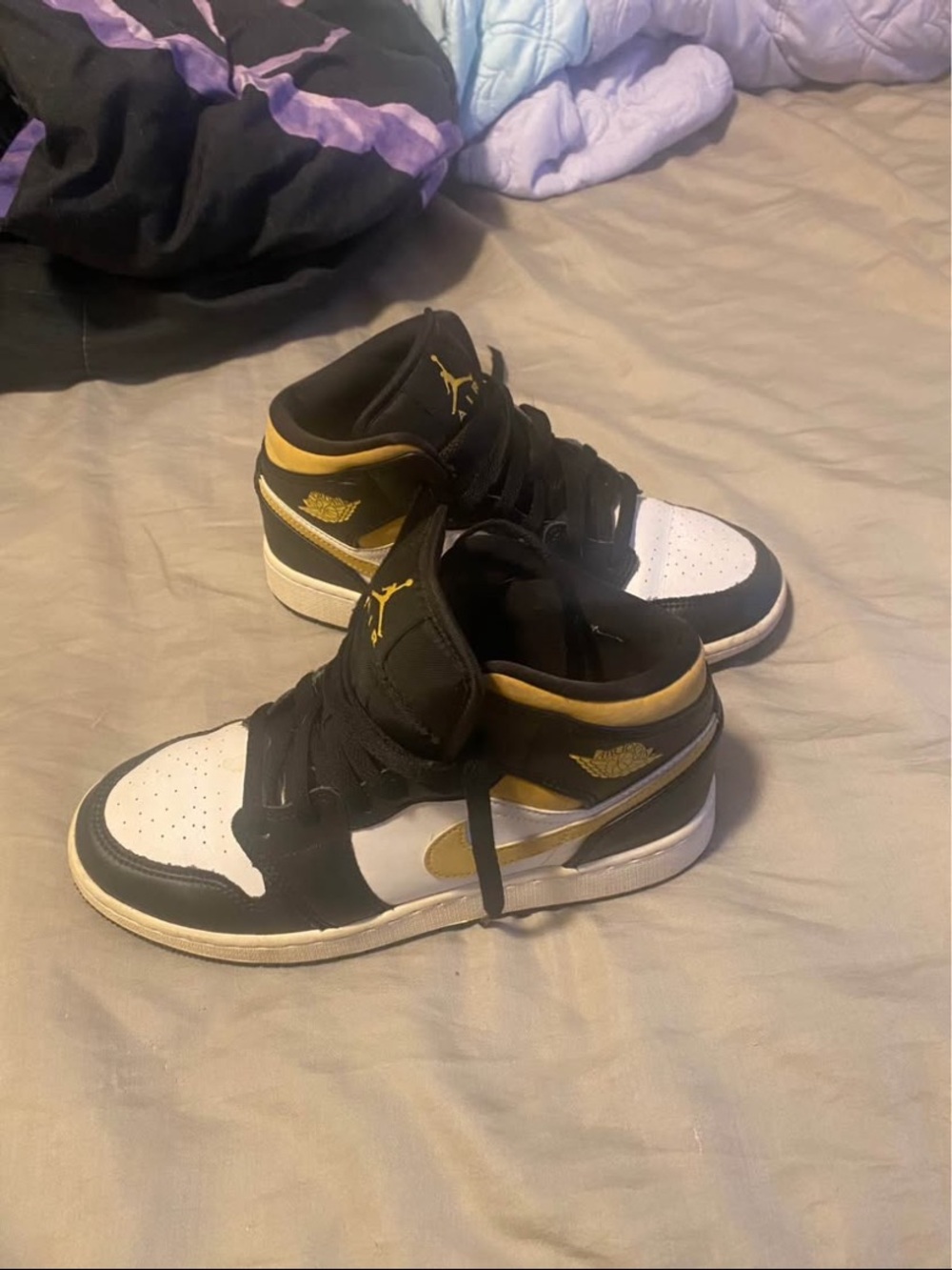 Jordan Black White Gold Mid-Top Sneakers